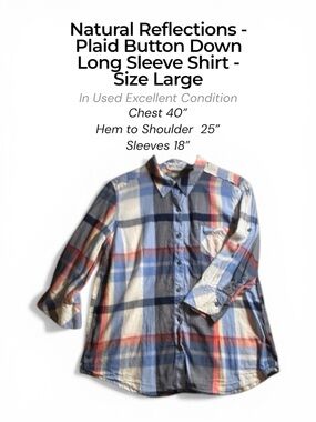 Natural Reflections Plaid Button Down Long Sleeve Shirt Large